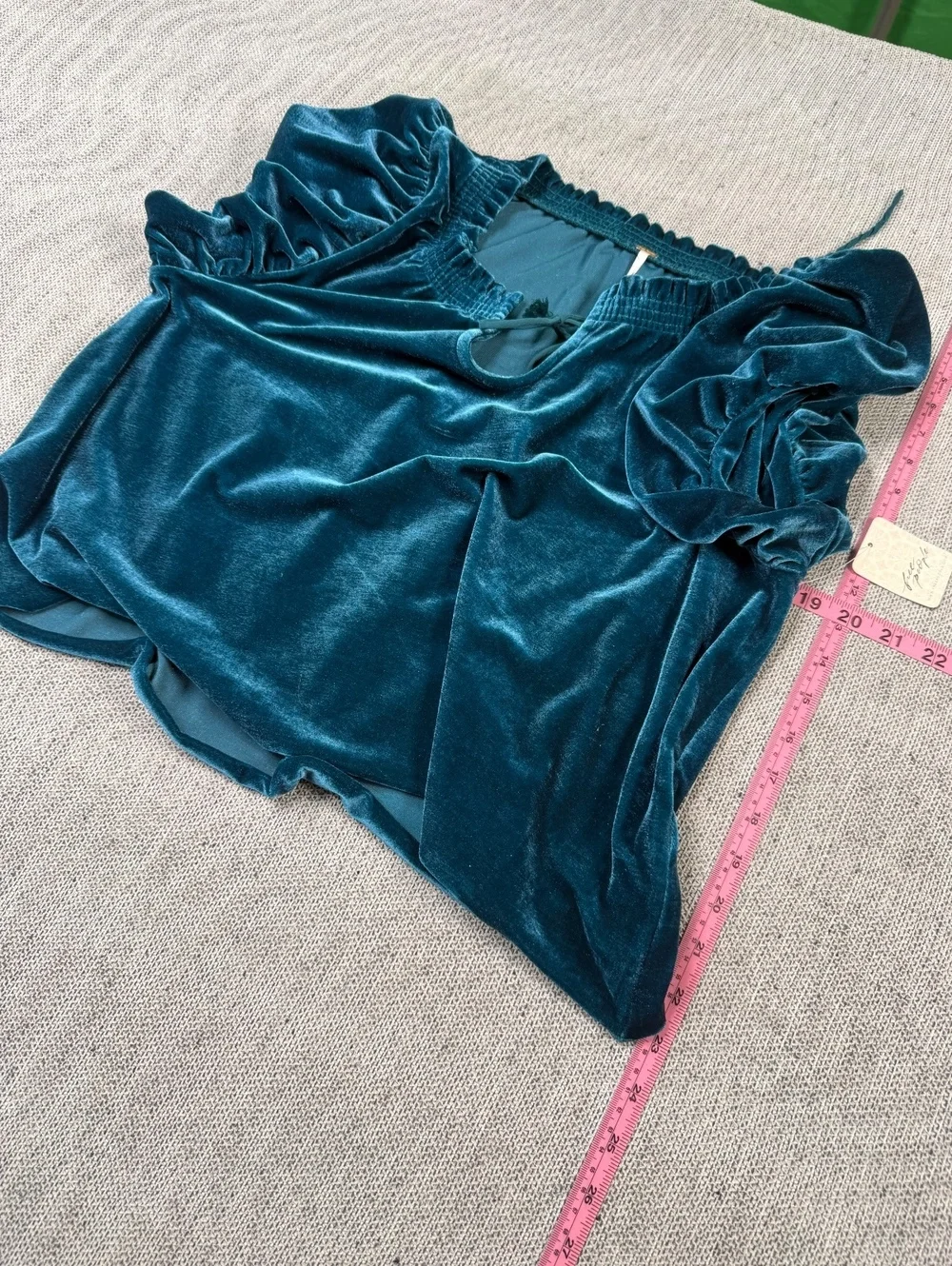 Free People Velvet Puff Sleeve Top in Turquoise, Size S